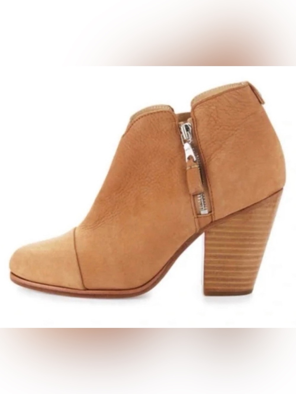 rag & bone Tan Nubuck Margot Stacked Heel Ankle Bootie